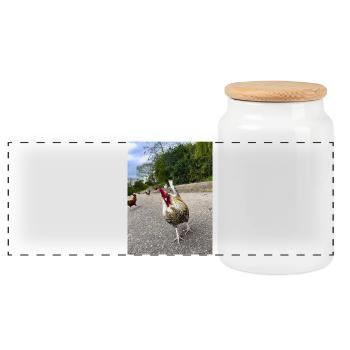 Are you a Chicken?? - Panoramic Cookie Jar with Wooden Lid - white - Front