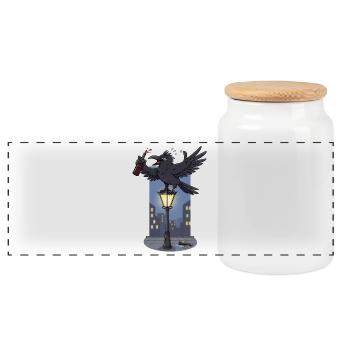 Irradiated raven on street lamp - Panoramic Cookie Jar with Wooden Lid - white - Front