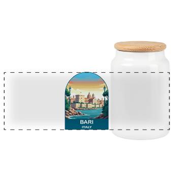 Bari Italy Vintage Travel Poster Art - Panoramic Cookie Jar with Wooden Lid - white - Front