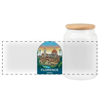 Florence Italy Vintage Travel Poster Art - Panoramic Cookie Jar with Wooden Lid - white - Front