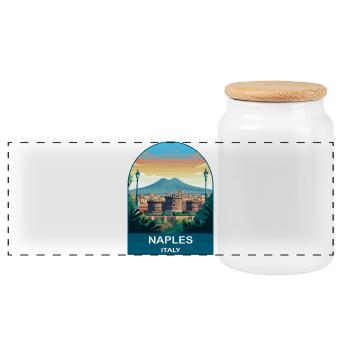 Naples Italy Vintage Travel Poster Art - Panoramic Cookie Jar with Wooden Lid - white - Front