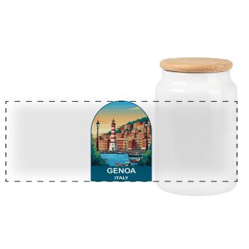 Art d’affiches de voyage vintage à Gênes, Italie - Boîte à biscuits avec couvercle en bois - blanc - Devant