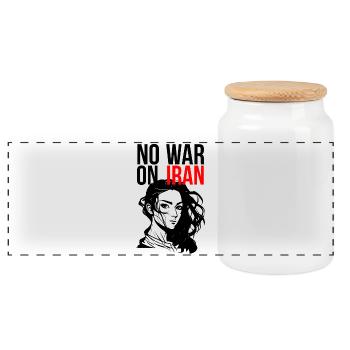 No War On Iran - Panoramic Cookie Jar with Wooden Lid - white - Front