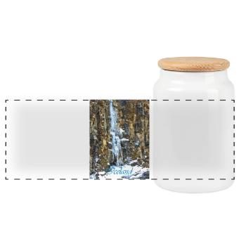 Iceland Waterfall - Panoramic Cookie Jar with Wooden Lid - white - Front