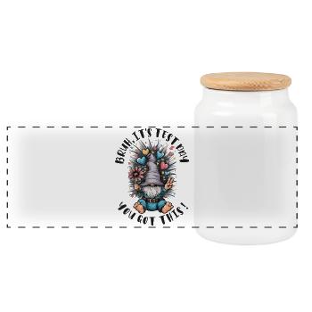 Bruh exam you can do the school motivation - Panoramic Cookie Jar with Wooden Lid - white - Front