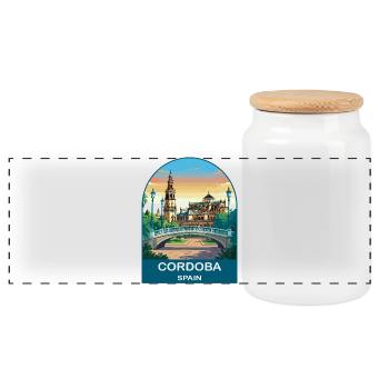 Cordoba Spain Vintage Travel Poster Art - Panoramic Cookie Jar with Wooden Lid - white - Front
