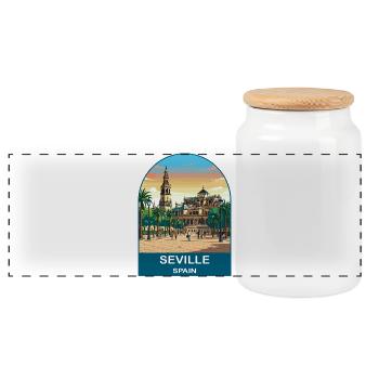 Sevilla, Spanien Vintage-Reiseplakat-Kunst - Panorama Keksdose mit Holzdeckel - Weiß - Vorne