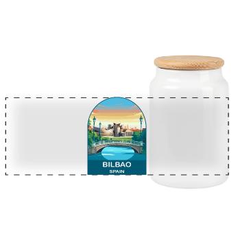 Bilbao Spain Vintage Travel Poster Art - Panoramic Cookie Jar with Wooden Lid - white - Front