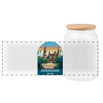 Zaragoza Spain Vintage Travel Poster - Panoramic Cookie Jar with Wooden Lid - white - Front