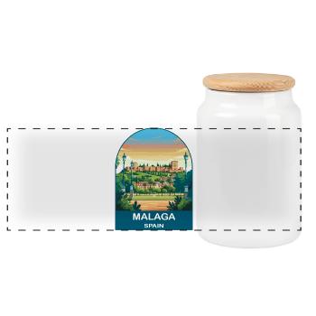 Malaga Spain Vintage Travel Poster Art - Panoramic Cookie Jar with Wooden Lid - white - Front