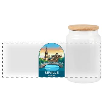 Sevilla, Spanien Vintage-Reiseplakat-Kunst - Panorama Keksdose mit Holzdeckel - Weiß - Vorne
