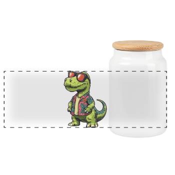 Dinosaur Brontosaurus Comic Vacation - Panoramic Cookie Jar with Wooden Lid - white - Front