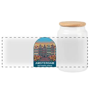 Poster vintage Amsterdam Pays-Bas - Boîte à biscuits avec couvercle en bois - blanc - Devant