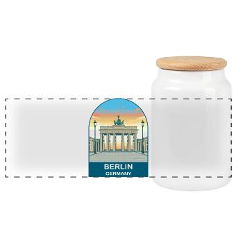 Berlin Germany TV Tower Vintage Travel Art - Panoramic Cookie Jar with Wooden Lid - white - Front