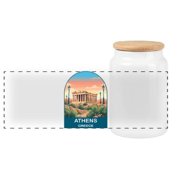 Athens Greece Vintage Travel Poster Art - Panoramic Cookie Jar with Wooden Lid - white - Front