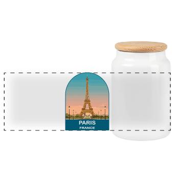 Paris France Eiffel Tower Vintage Travel Poster - Panoramic Cookie Jar with Wooden Lid - white - Front