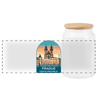 Affiche vintage de Prague République tchèque - Boîte à biscuits avec couvercle en bois - blanc - Devant