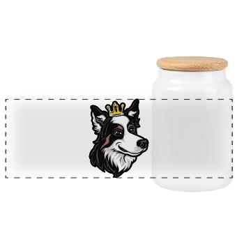 Border Collie Hund Krone - Panorama Keksdose mit Holzdeckel - Weiß - Vorne