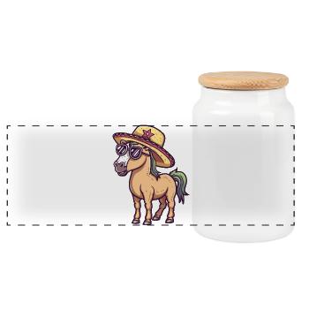 Pferd Lustig Sombrero - Panorama Keksdose mit Holzdeckel - Weiß - Vorne
