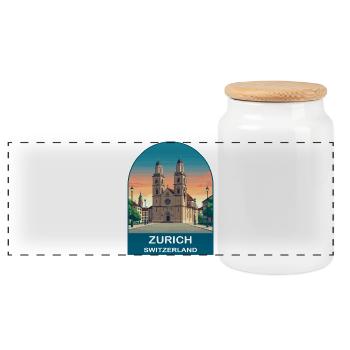 Zurich Switzerland Vintage Travel Poster - Panoramic Cookie Jar with Wooden Lid - white - Front