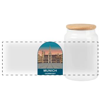 Affiche de voyage vintage de l’hôtel de ville de Munich, Allemagne - Boîte à biscuits avec couvercle en bois - blanc - Devant