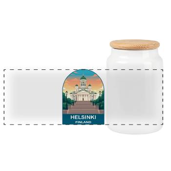 Helsinki Finnland Vintage-Reiseplakat - Panorama Keksdose mit Holzdeckel - Weiß - Vorne