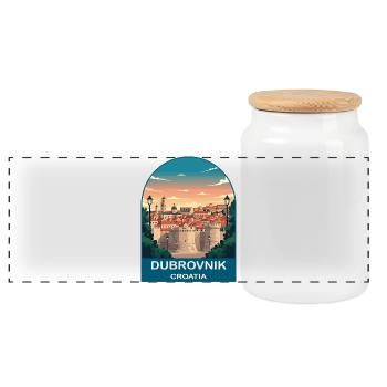 Dubrovnik Croatia Vintage Travel Poster - Panoramic Cookie Jar with Wooden Lid - white - Front