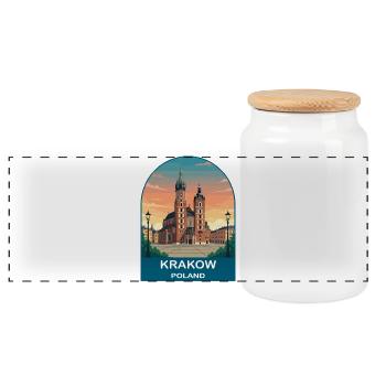 Krakow Poland Vintage Travel Poster Art - Panoramic Cookie Jar with Wooden Lid - white - Front