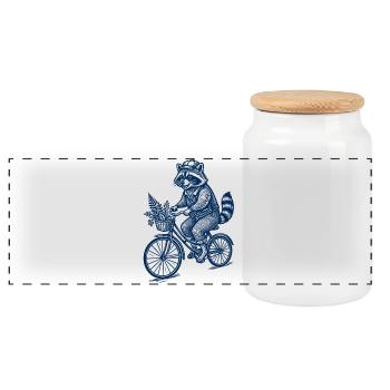 Waschbär auf Fahrrad Vintage Illustration - Panorama Keksdose mit Holzdeckel - Weiß - Vorne