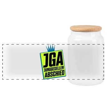 Junggesellenabschied JGA Neon Design - Panorama Keksdose mit Holzdeckel - Weiß - Vorne