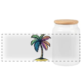 Palm Tree Island Symbol Colorful - Panoramic Cookie Jar with Wooden Lid - white - Front