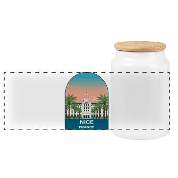 Nice France Riviera Vintage Travel Poster Art - Panoramic Cookie Jar with Wooden Lid - white - Front