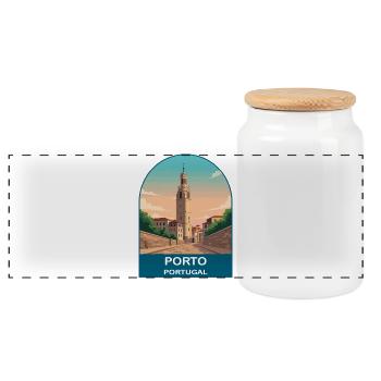Porto Portugal Vintage Travel Poster Art - Panoramic Cookie Jar with Wooden Lid - white - Front