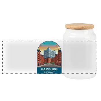 Hamburg Germany Elbphil harmonie Travel Art - Panoramic Cookie Jar with Wooden Lid - white - Front