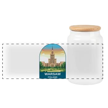 Warschauer Polen Vintage-Reiseplakat-Kunst - Panorama Keksdose mit Holzdeckel - Weiß - Vorne