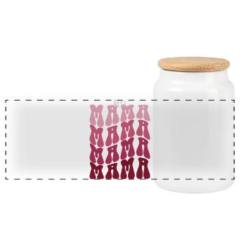 Best Mama Pattern Mosaic - Panoramic Cookie Jar with Wooden Lid - white - Front
