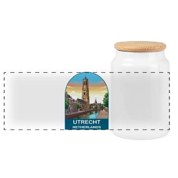 Utrecht Niederlande Domturm Vintage-Reisekunst - Panorama Keksdose mit Holzdeckel - Weiß - Vorne