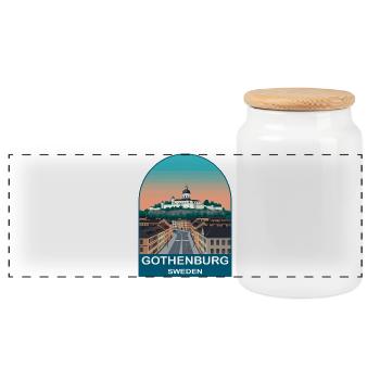 Gothenburg Sweden Vintage Travel Poster Art - Panoramic Cookie Jar with Wooden Lid - white - Front