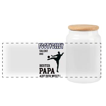 Footvolley Spieler Footvolleyer Papa Vater Dad - Panorama Keksdose mit Holzdeckel - Weiß - Vorne