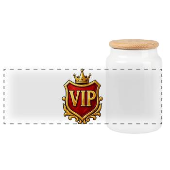 VIP Wappen Krone Emblem - Panorama Keksdose mit Holzdeckel - Weiß - Vorne