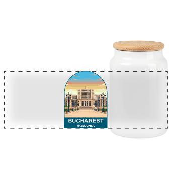 Bukarest Rumänien Vintage-Reiseplakat - Panorama Keksdose mit Holzdeckel - Weiß - Vorne