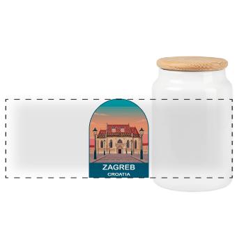 Zagreb Croatia Vintage Travel Poster Art - Panoramic Cookie Jar with Wooden Lid - white - Front