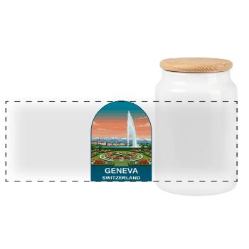 Genfer Schweiz Vintage-Reiseplakat - Panorama Keksdose mit Holzdeckel - Weiß - Vorne