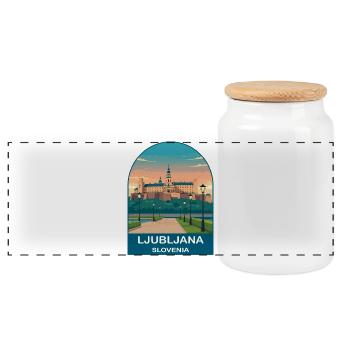 Ljubljana Slovenia Vintage Travel Poster - Panoramic Cookie Jar with Wooden Lid - white - Front