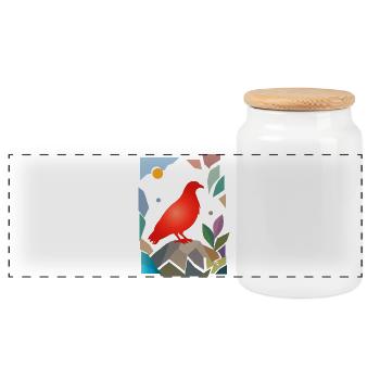 Red Dove on Stone Bird Design - Panoramic Cookie Jar with Wooden Lid - white - Front