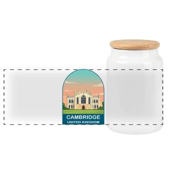 Cambridge UK Vintage Travel Poster Art - Panoramic Cookie Jar with Wooden Lid - white - Front