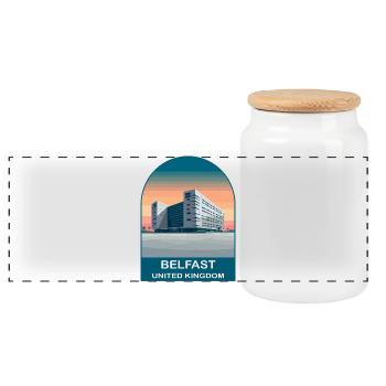 Belfast UK Vintage Travel Poster Art - Panoramic Cookie Jar with Wooden Lid - white - Front