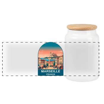 Poster de voyage vintage à Marseille, France, Port City - Boîte à biscuits avec couvercle en bois - blanc - Devant