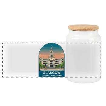 Glasgow UK Vintage-Reiseplakat-Kunst - Panorama Keksdose mit Holzdeckel - Weiß - Vorne