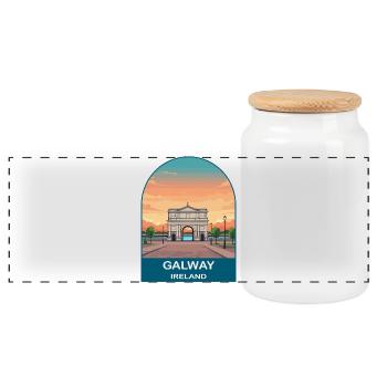 Galway Ireland Vintage Travel Poster Art - Panoramic Cookie Jar with Wooden Lid - white - Front